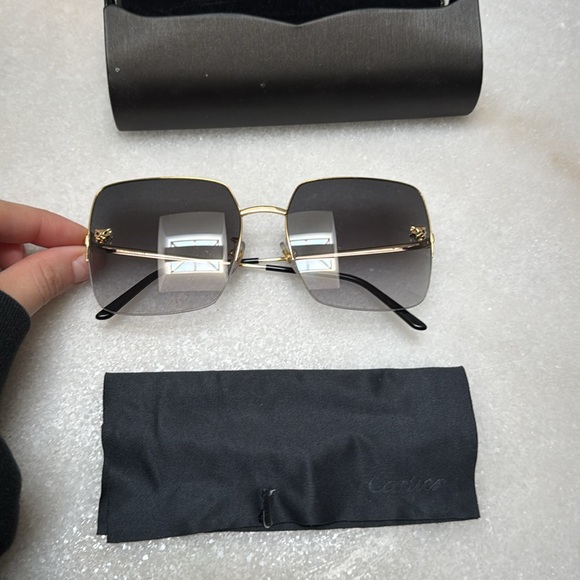 CARTIER Gold Rimless Panthère Square Sunglasses - Picture 6 of 8